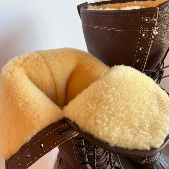 LL Bean Boots Tall Dark Brown Leather Gum Booths with Lamb Fur Lining 16" - Picture 8 of 16